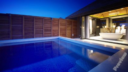 Closeup shot of the luxurious indoor swimming pool