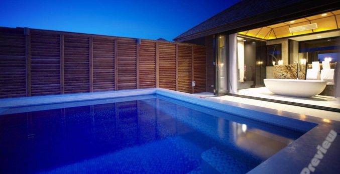 Closeup shot of the luxurious indoor swimming pool